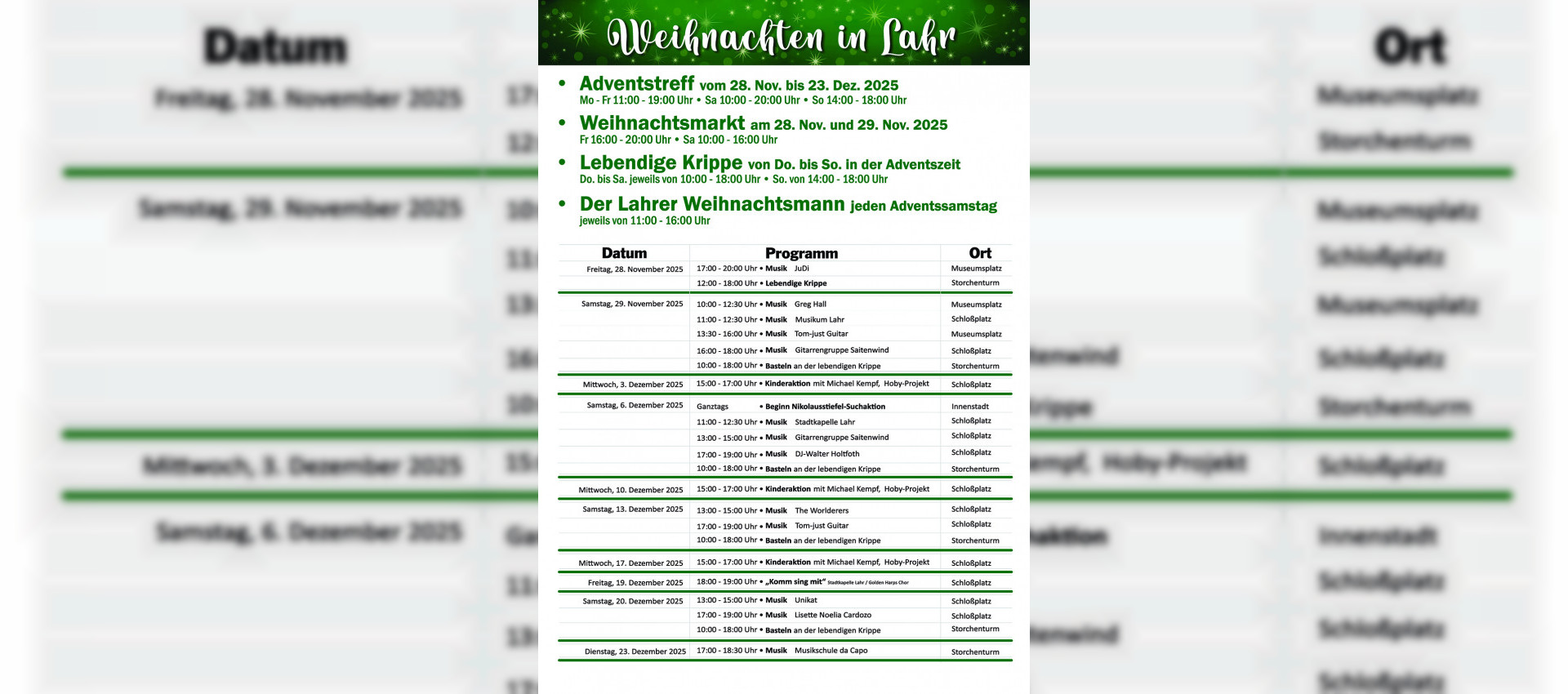 Weihnachten in Lahr 2025. Überblick zum Adventsprogramm