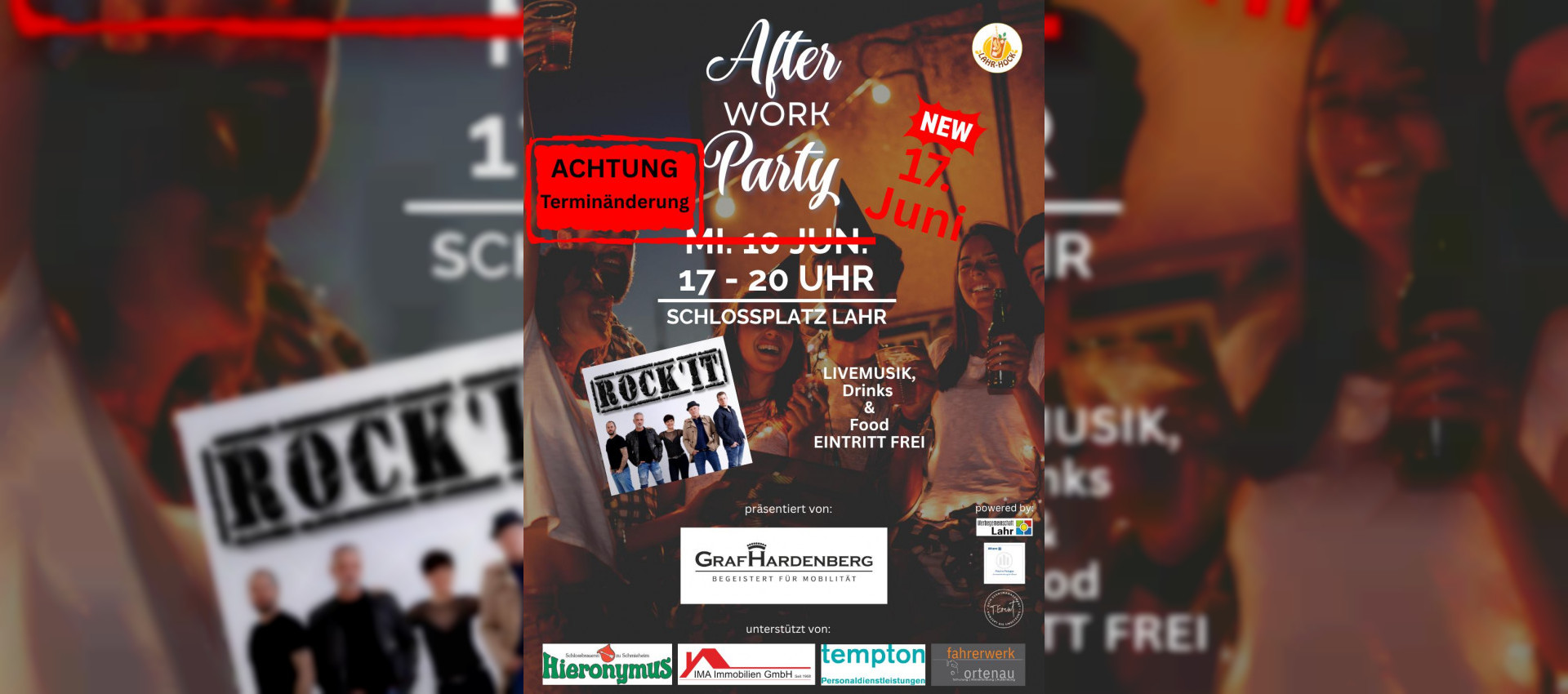 Mittwoch, 17 Uhr, Schlossplatz Lahr: After Work Party mit ROCK'IT und freiem Eintritt